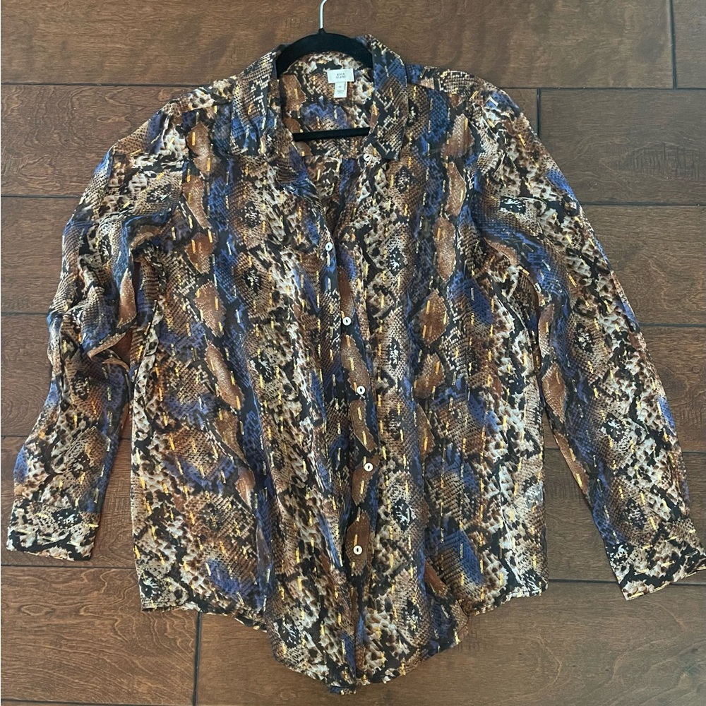 Rivet Island Sheer Snakeskin Print Button Down Sh… - image 1